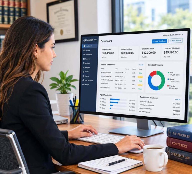 What to Look for in Legal Billing Software as Your Law Firm Grows Woman Using Legal Billing Software